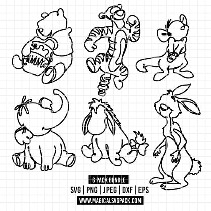 COD7296 - Winnie Pooh characters bundle doodles, Disney clipart Svg, Png, Eps, Dxf, Jpeg, vector.