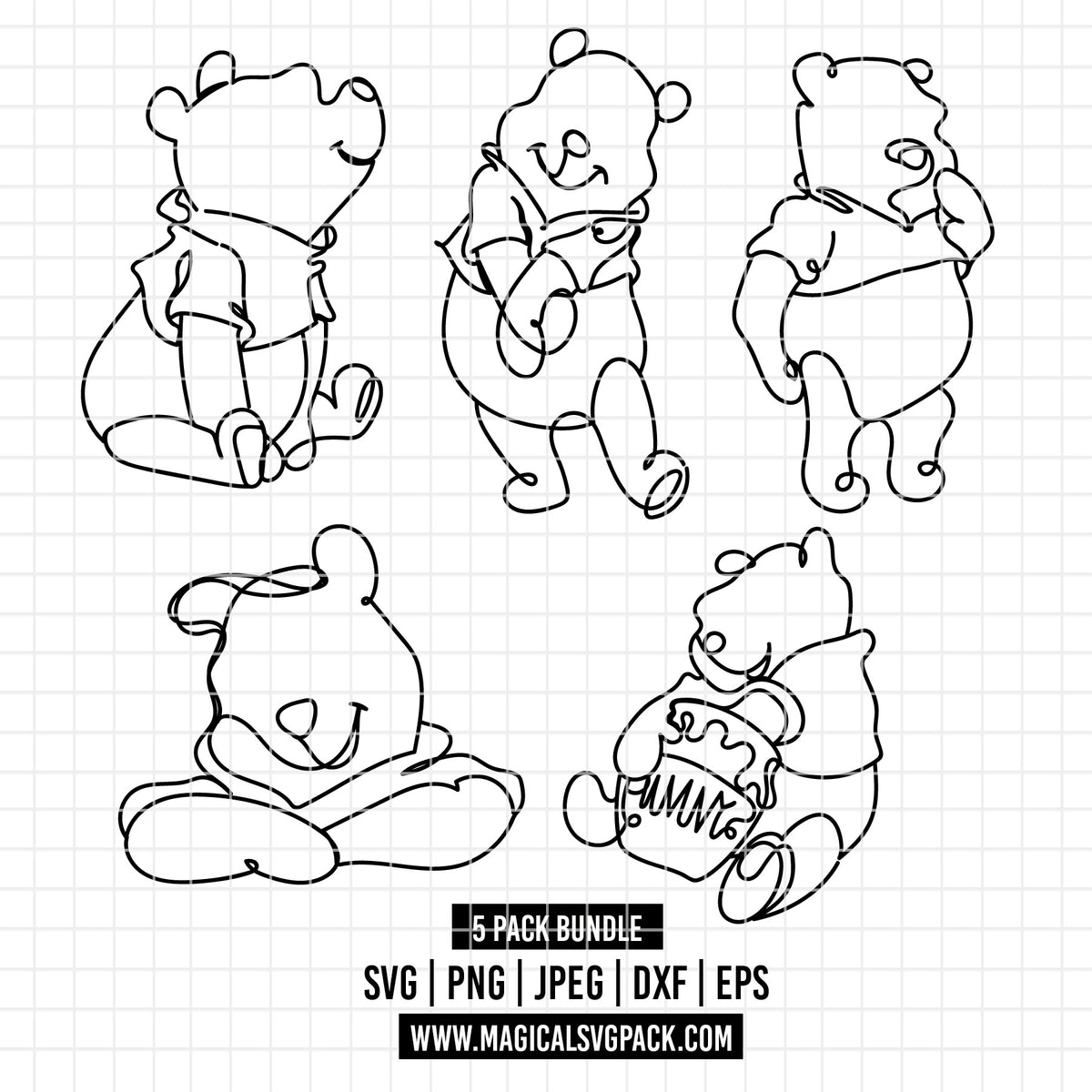 COD7297 - Winnie the Pooh bundle Doodles, Disney clipart Svg, Png, Eps, Dxf, Jpeg, vector.