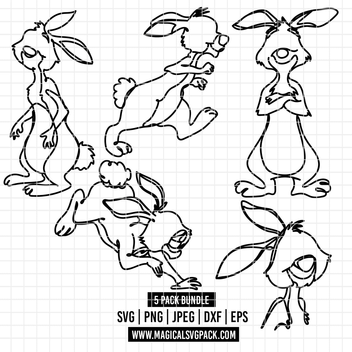 COD7299 - Rabibit bundle Doodles, Disney clipart Svg, Png, Eps, Dxf, Jpeg, vector.