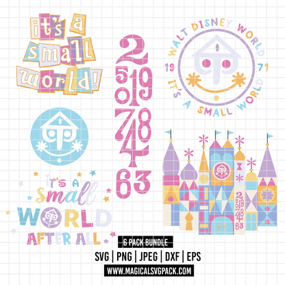 COD7302 - Disney Castle It's a Small World bundle, Disneyland clipart Svg, Png, Eps, Dxf, Jpeg, vector.