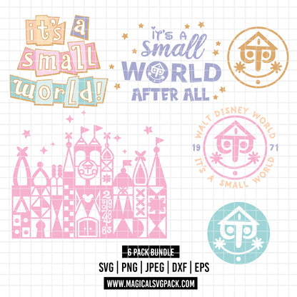 COD7303 - Disney Castle It's a Small World bundle, Disneyland clipart Svg, Png, Eps, Dxf, Jpeg, vector.