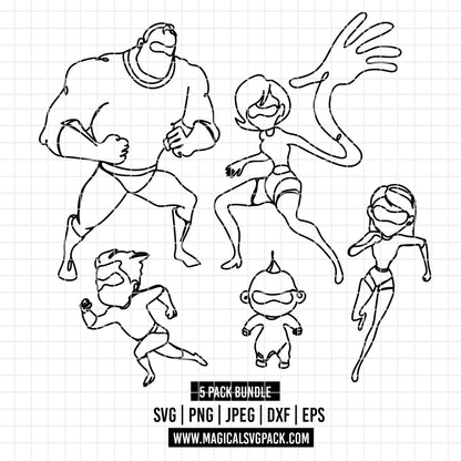 COD7305 - The Incredibles bundle Doodles, Disney clipart Svg, Png, Eps, Dxf, Jpeg, vector.