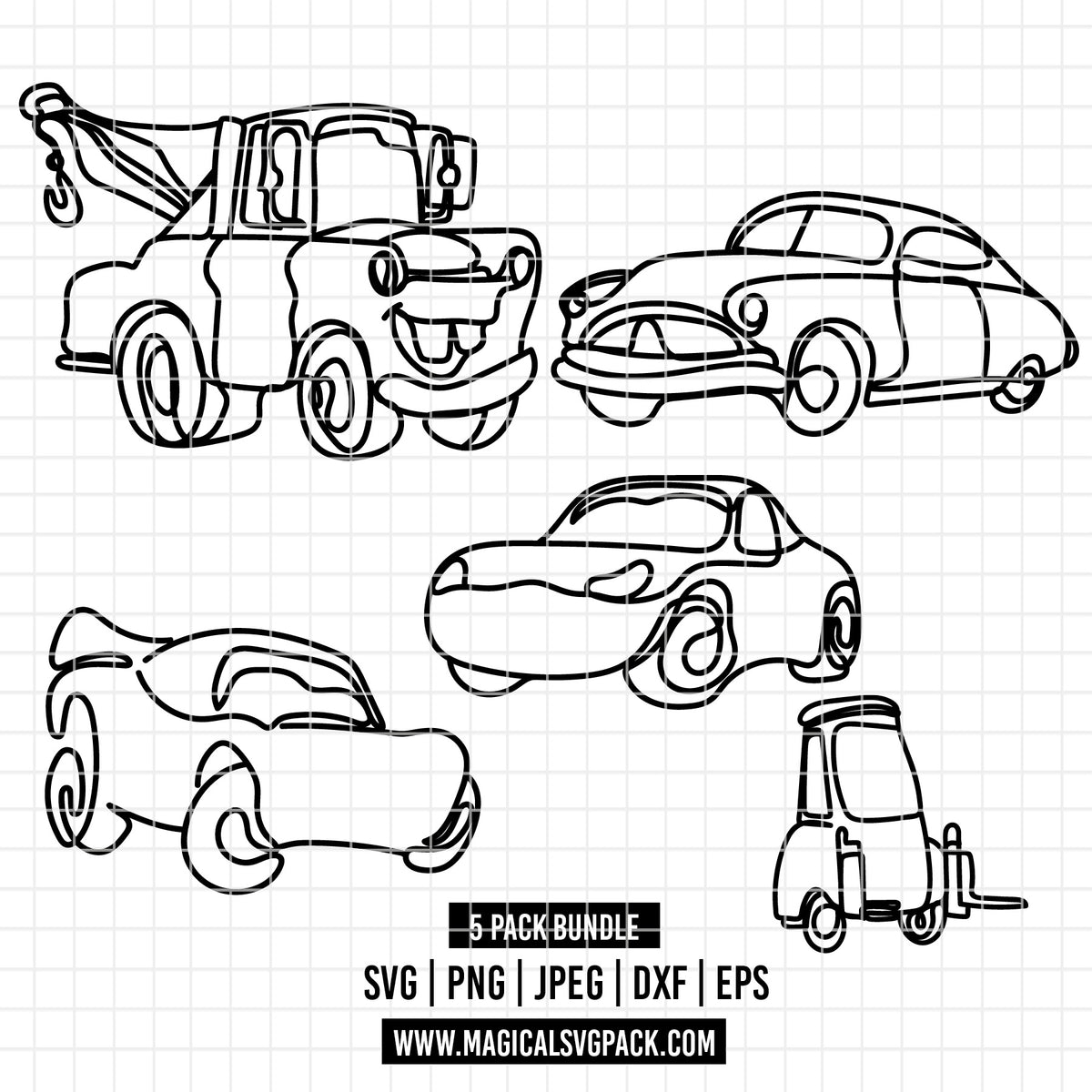 COD7306 - Cars bundle Doodles, Disney clipart Svg, Png, Eps, Dxf, Jpeg, vector.