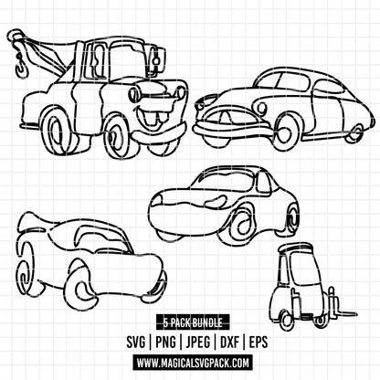 COD7306 - Cars bundle Doodles, Disney clipart Svg, Png, Eps, Dxf, Jpeg, vector.