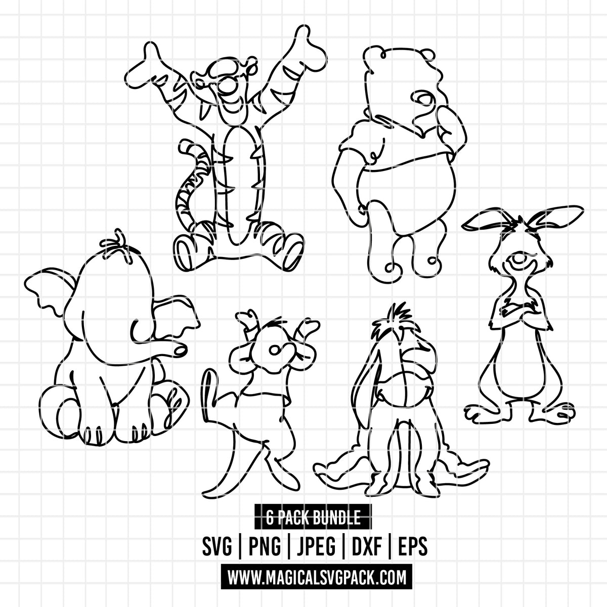 COD7307 - Winnie Pooh characters bundle doodles, Disney clipart Svg, Png, Eps, Dxf, Jpeg, vector.