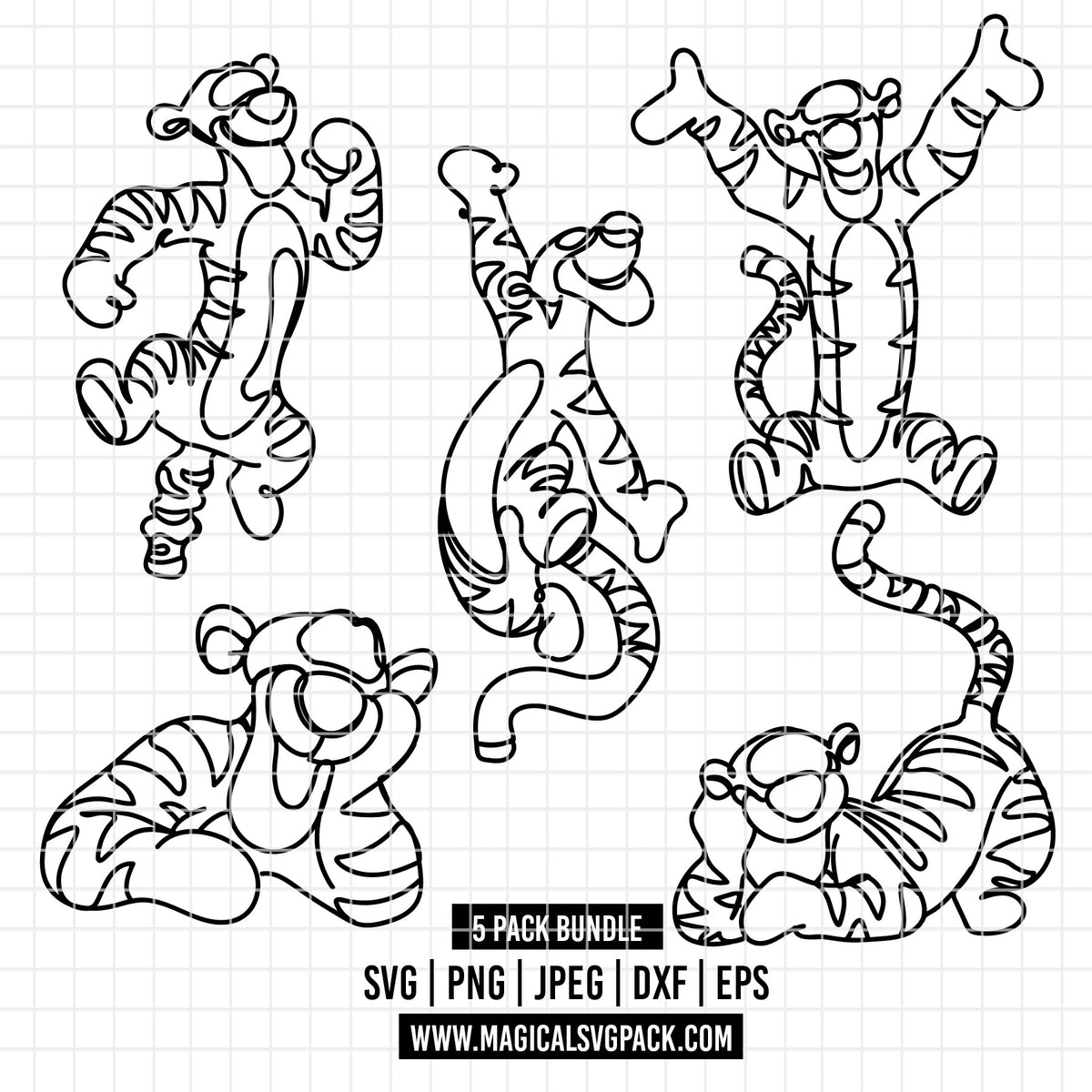COD7308 - Tigger bundle Doodles, Disney clipart Svg, Png, Eps, Dxf, Jpeg, vector.