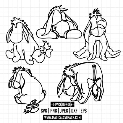 COD7309 - Eeyore bundle Doodles, Disney clipart Svg, Png, Eps, Dxf, Jpeg, vector.