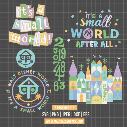 COD7311 - Disney Castle It's a Small World bundle, Disneyland clipart Svg, Png, Eps, Dxf, Jpeg, vector.
