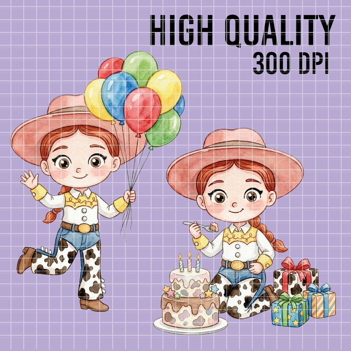 COD7318 - Little Jessie The Cowgirl PNG bundle Watercolor, Disney clipart.