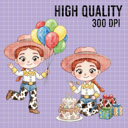 COD7318 - Little Jessie The Cowgirl PNG bundle Watercolor, Disney clipart.