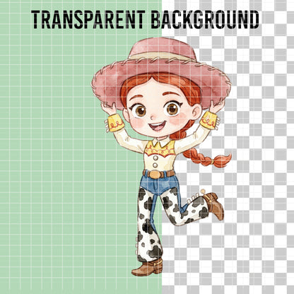 COD7318 - Little Jessie The Cowgirl PNG bundle Watercolor, Disney clipart.