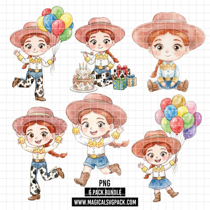 COD7318 - Little Jessie The Cowgirl PNG bundle Watercolor, Disney clipart.