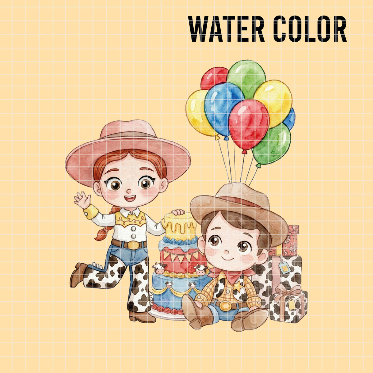 COD7320 - Littles Jessie & Woody Birthdays PNG bundle Watercolor, Disney clipart.