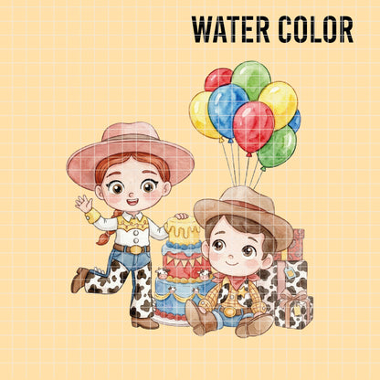 COD7320 - Littles Jessie & Woody Birthdays PNG bundle Watercolor, Disney clipart.