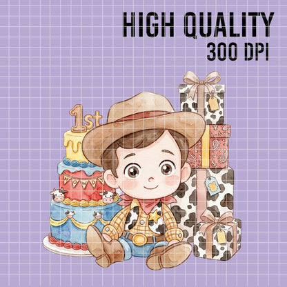 COD7320 - Littles Jessie & Woody Birthdays PNG bundle Watercolor, Disney clipart.