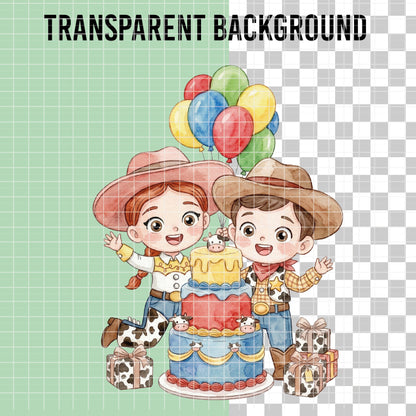COD7320 - Littles Jessie & Woody Birthdays PNG bundle Watercolor, Disney clipart.