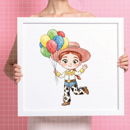 COD7320 - Littles Jessie & Woody Birthdays PNG bundle Watercolor, Disney clipart.