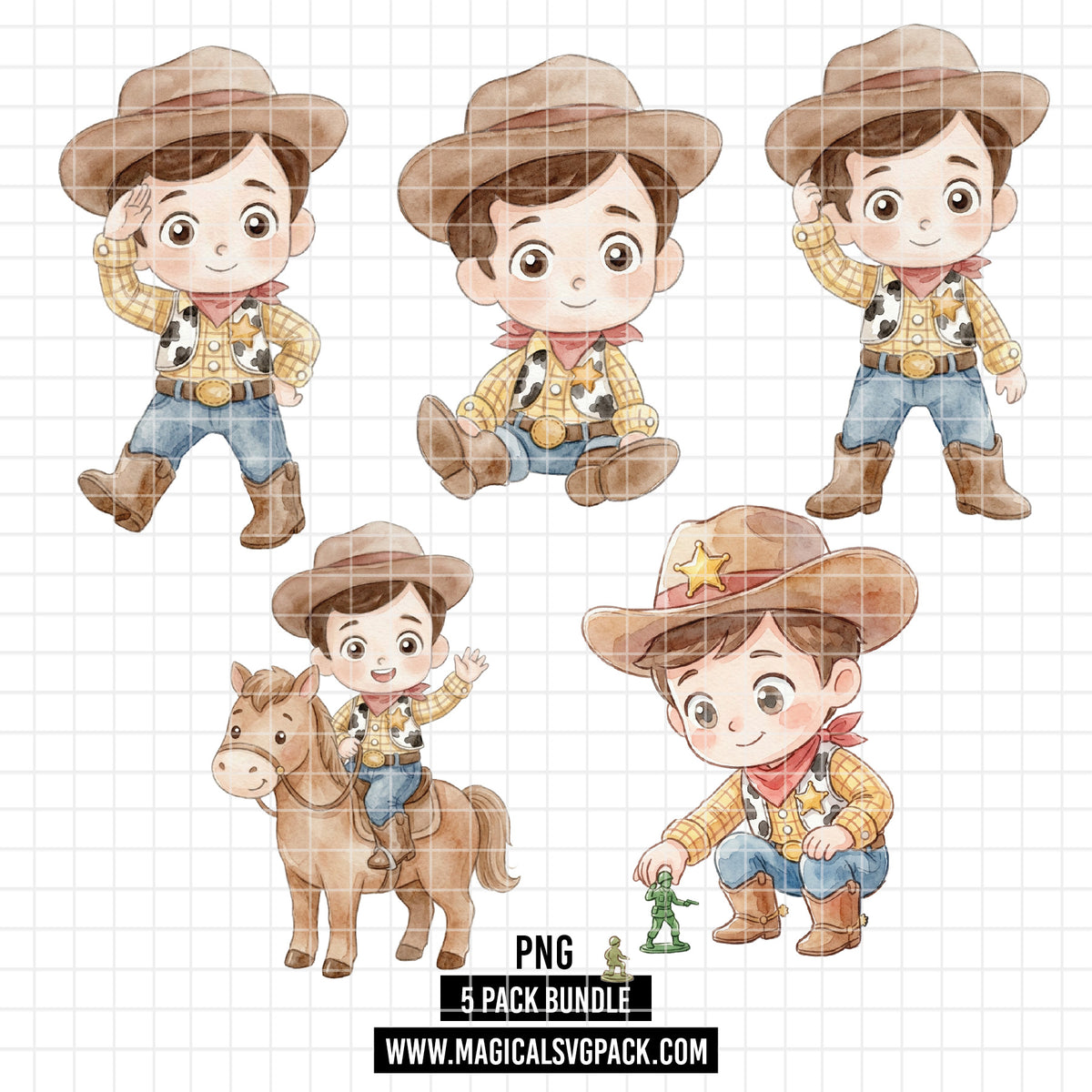 COD7321 - Little Sheriff Woody PNG bundle Watercolor, Disney clipart.