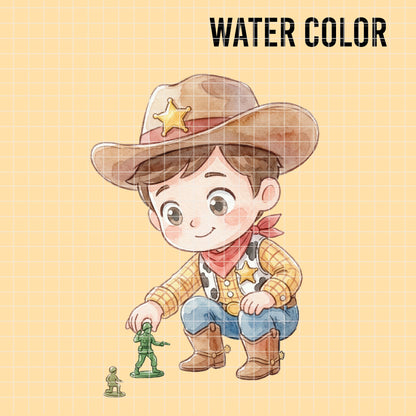 COD7321 - Little Sheriff Woody PNG bundle Watercolor, Disney clipart.