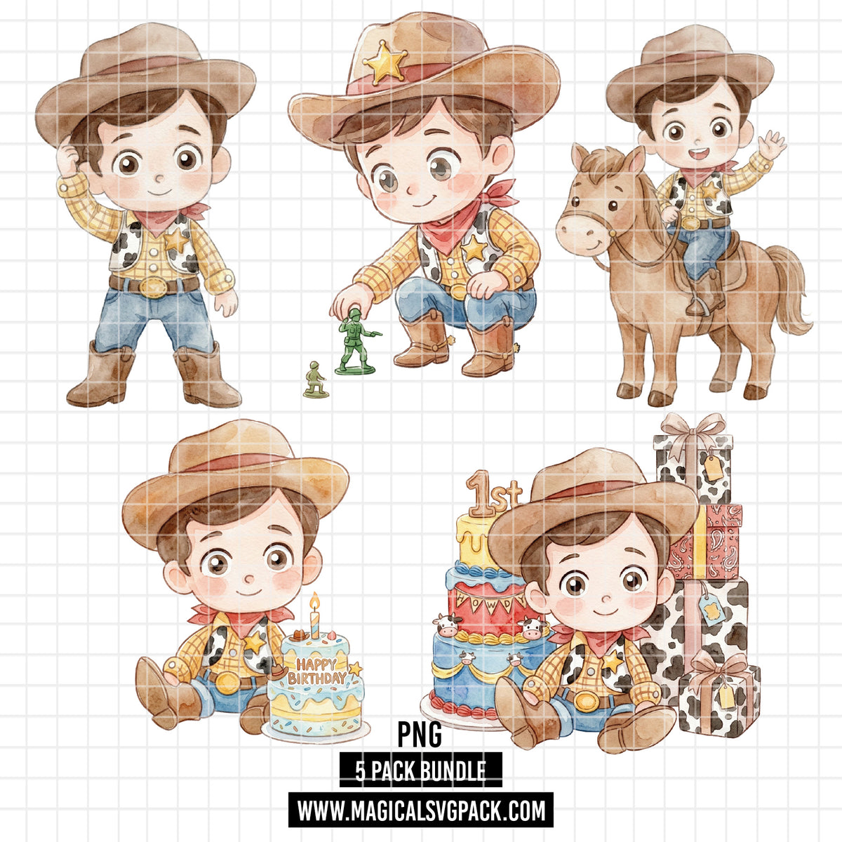 COD7322 - Little Sheriff Woody PNG bundle Watercolor, Disney clipart.