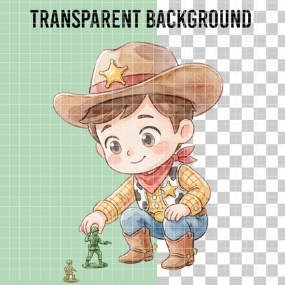 COD7322 - Little Sheriff Woody PNG bundle Watercolor, Disney clipart.