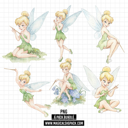 COD7323 - Tinker Bell PNG bundle Watercolor, Disney clipart.