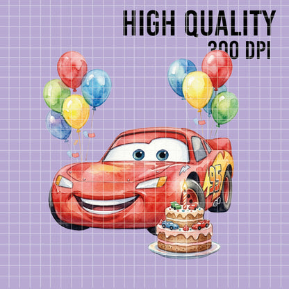 COD7324 - Cars Birthdays PNG bundle Watercolor, Disney clipart.