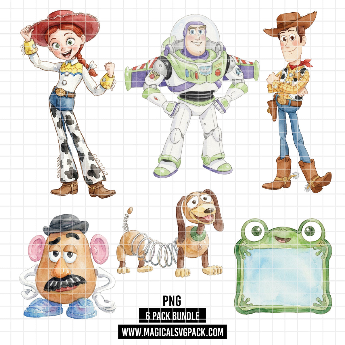COD7325 - Toy Story characters PNG bundle Watercolor, Disney clipart.