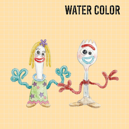 COD7327 - Forky & Knifey PNG bundle Watercolor, Disney clipart.