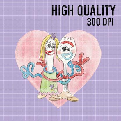 COD7327 - Forky & Knifey PNG bundle Watercolor, Disney clipart.
