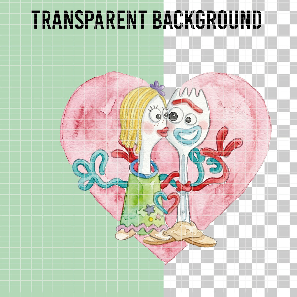 COD7327 - Forky & Knifey PNG bundle Watercolor, Disney clipart.