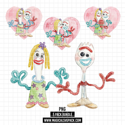 COD7327 - Forky & Knifey PNG bundle Watercolor, Disney clipart.