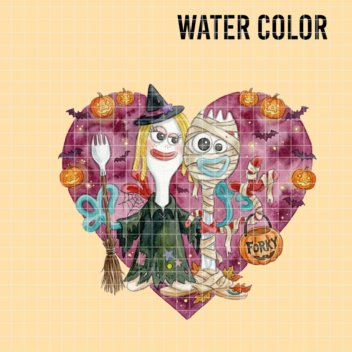 COD7328 - Forky & Knifey Halloween PNG bundle Watercolor, Disney clipart.