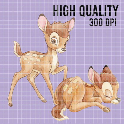 COD7329 - Little Bambi PNG bundle Watercolor, Disney clipart.