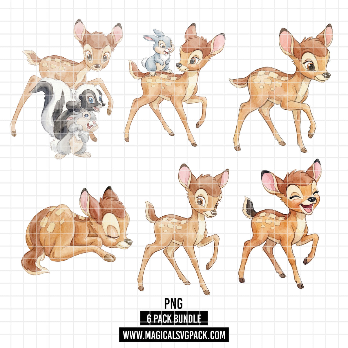 COD7329 - Little Bambi PNG bundle Watercolor, Disney clipart.