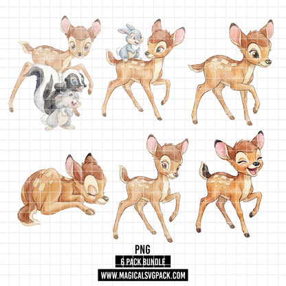 COD7329 - Little Bambi PNG bundle Watercolor, Disney clipart.