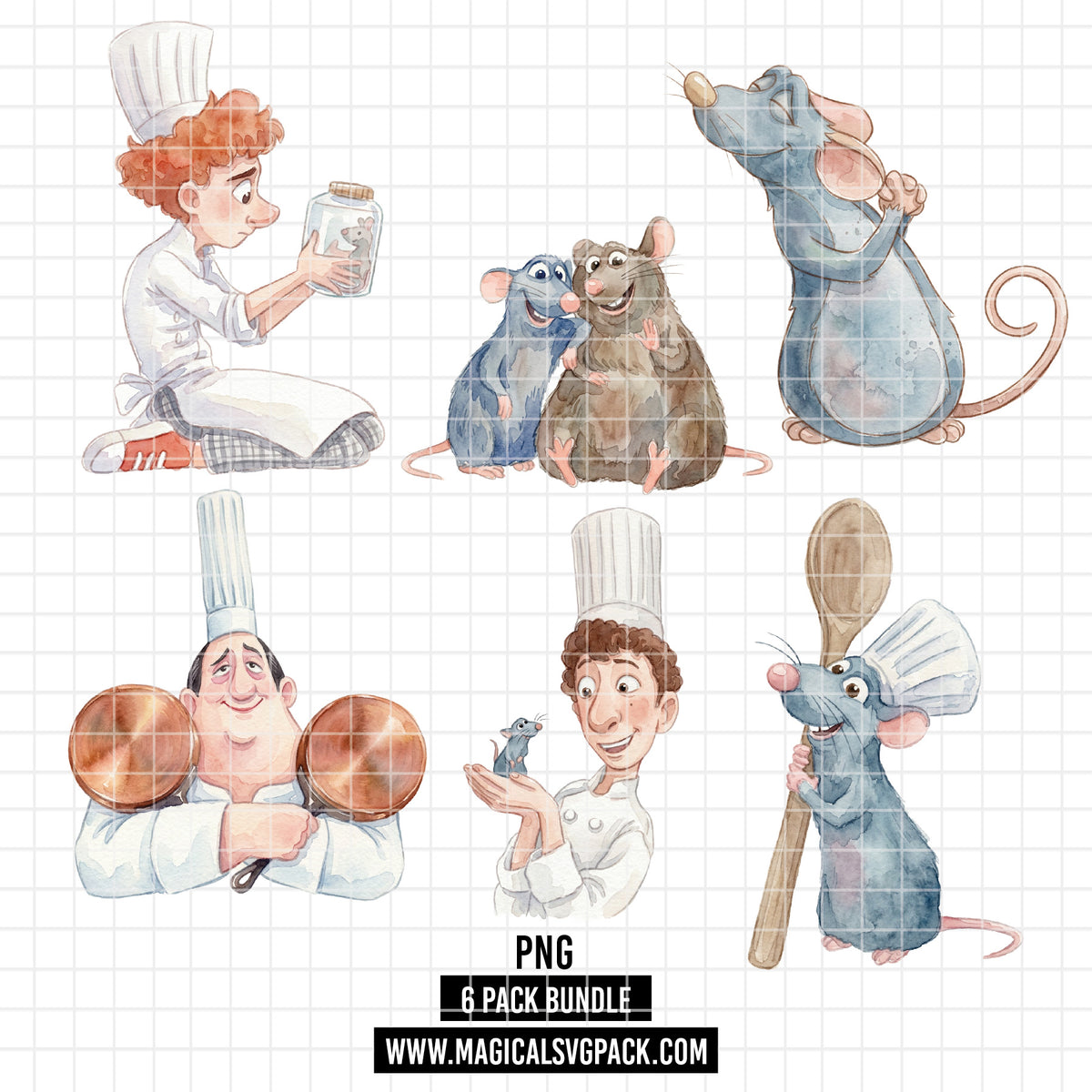 COD7330 - Ratatouille PNG bundle Watercolor, Disney clipart.