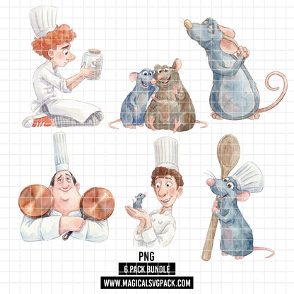 COD7330 - Ratatouille PNG bundle Watercolor, Disney clipart.