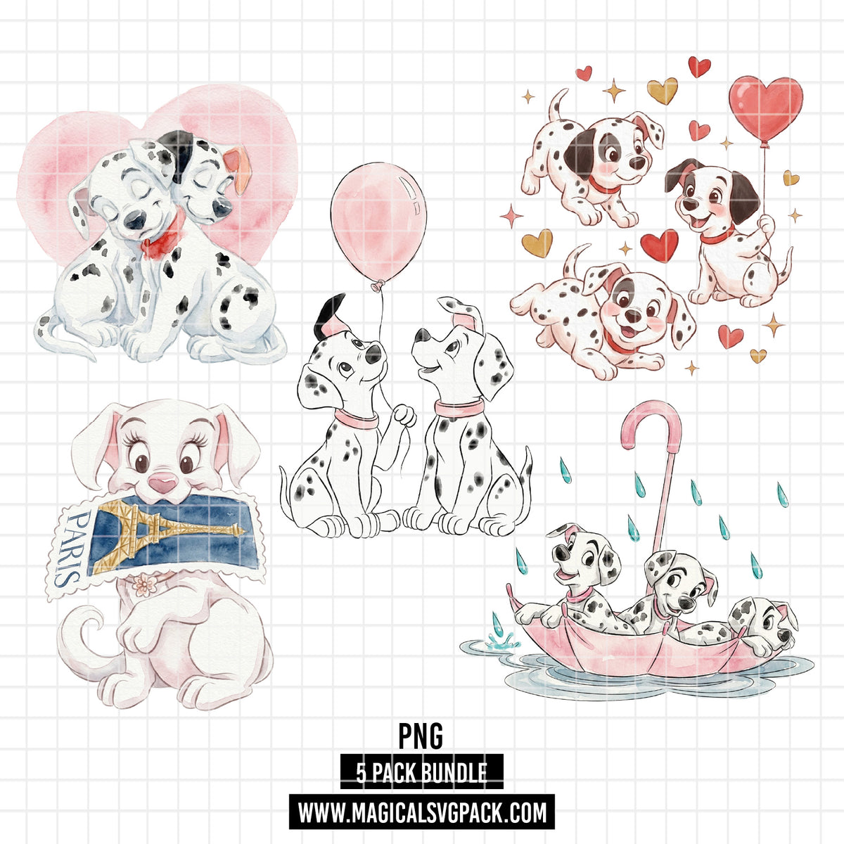 COD7336 - 101 Dalmatians PNG bundle Watercolor, Disney clipart.