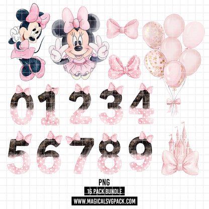 COD7339 - Minnie's Birthday PNG bundle Watercolor, Disney clipart.