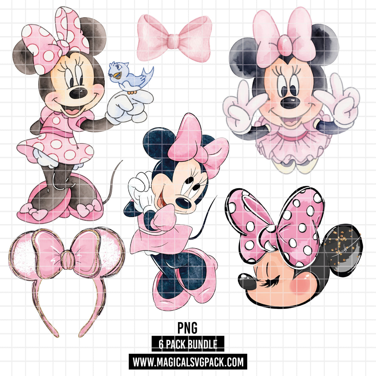 COD7340 - Minnie PNG bundle Watercolor, Disney clipart.
