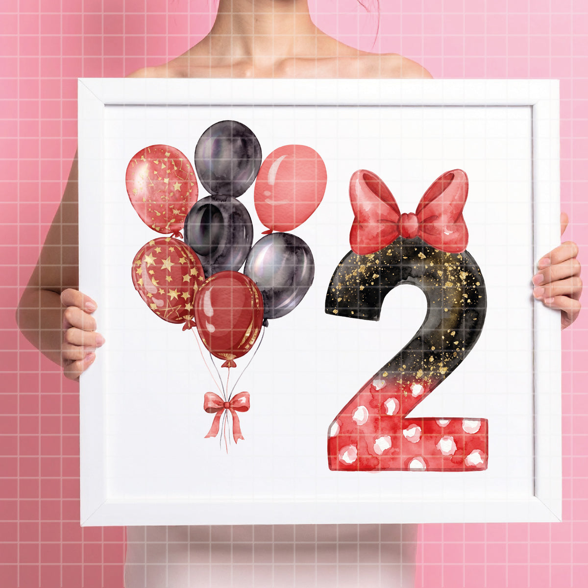 COD7342 - Minnie's Birthday PNG bundle Watercolor, Disney clipart.