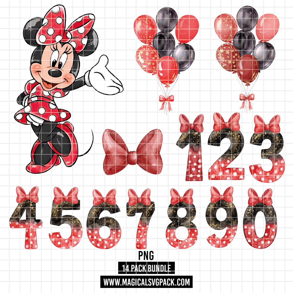 COD7342 - Minnie's Birthday PNG bundle Watercolor, Disney clipart.