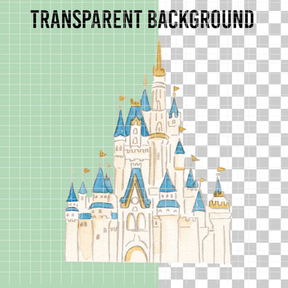 COD7344 - Disney Castle PNG bundle Watercolor, Disney clipart.