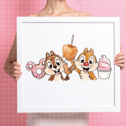 COD7345 - Chip & Dale PNG bundle Watercolor, Disney clipart.