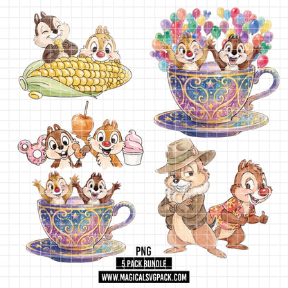 COD7345 - Chip & Dale PNG bundle Watercolor, Disney clipart.