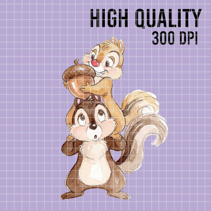 COD7346 - Chip & Dale PNG bundle Watercolor, Disney clipart.
