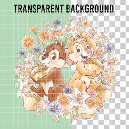 COD7346 - Chip & Dale PNG bundle Watercolor, Disney clipart.