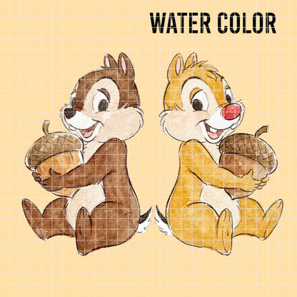 COD7347 - Chip & Dale PNG bundle Watercolor, Disney clipart.
