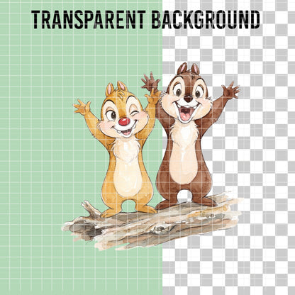 COD7347 - Chip & Dale PNG bundle Watercolor, Disney clipart.